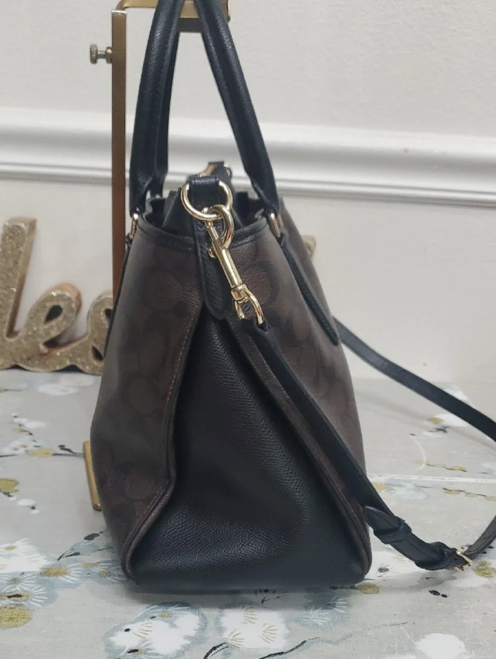 Coach Morgan Brown Signature Satchel with Black Trim